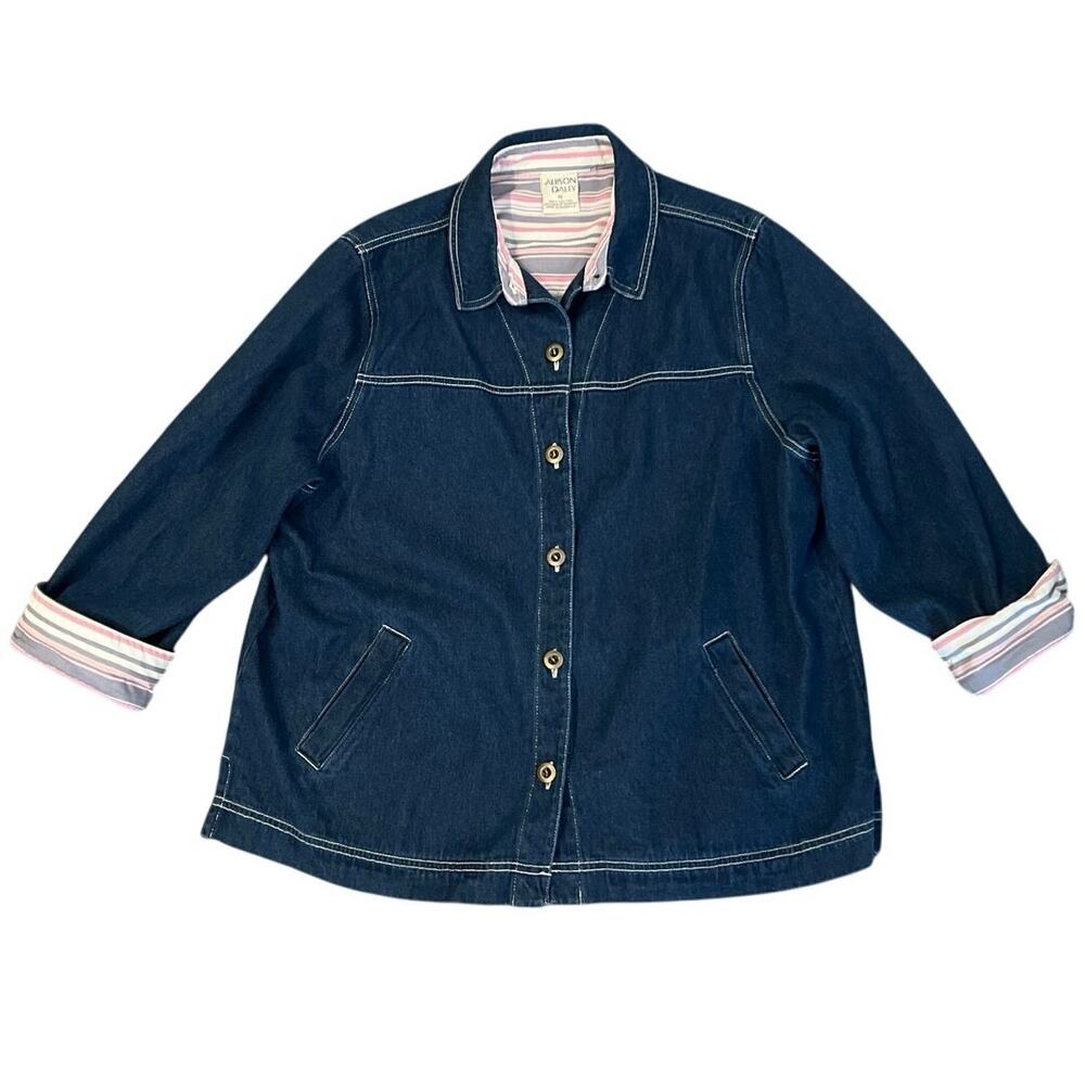Plus Size Denim Jacket Womens 16 Dark Wash Button Front